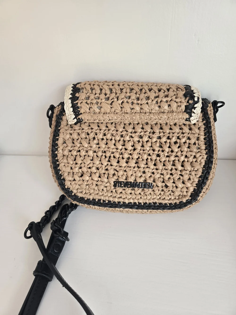 Steve Maiden Woven Crossbody Bag with Black Trim